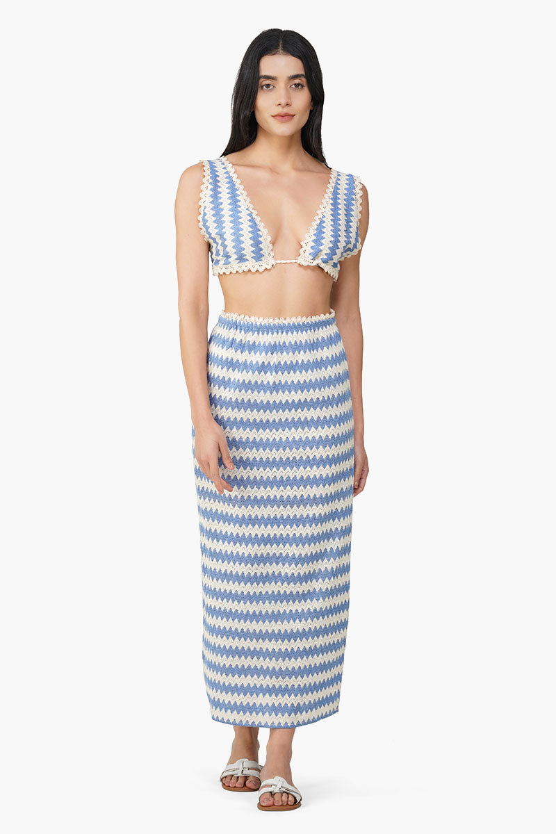 Blue Chevron Crochet Lace Fabric Top