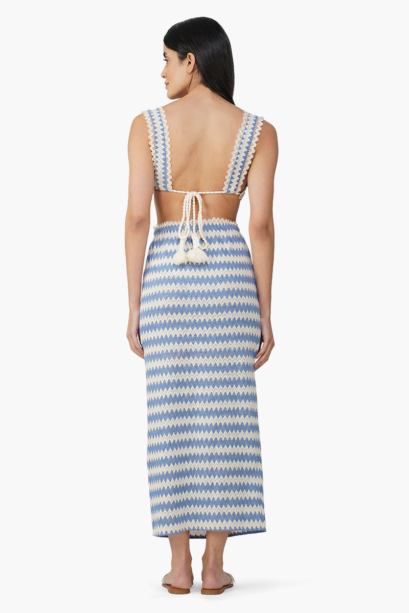 Blue Chevron Crochet Lace Fabric Top