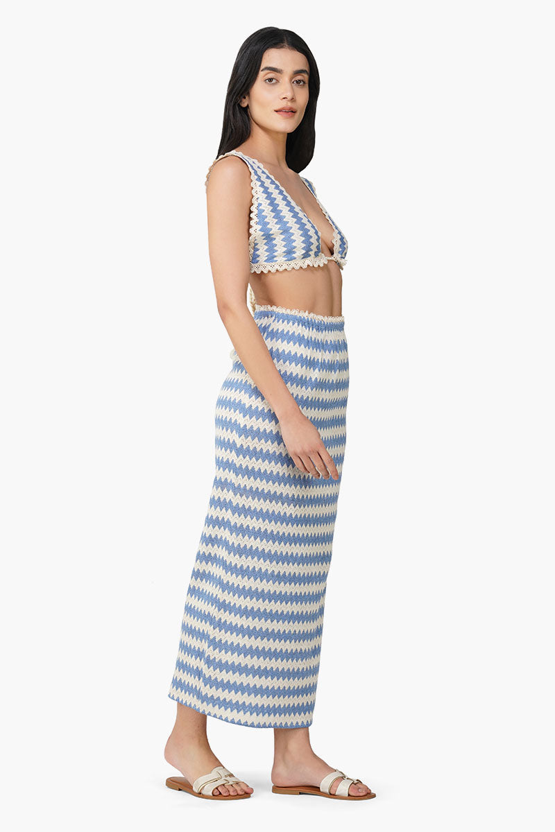 Blue Chevron Crochet Lace Fabric Top