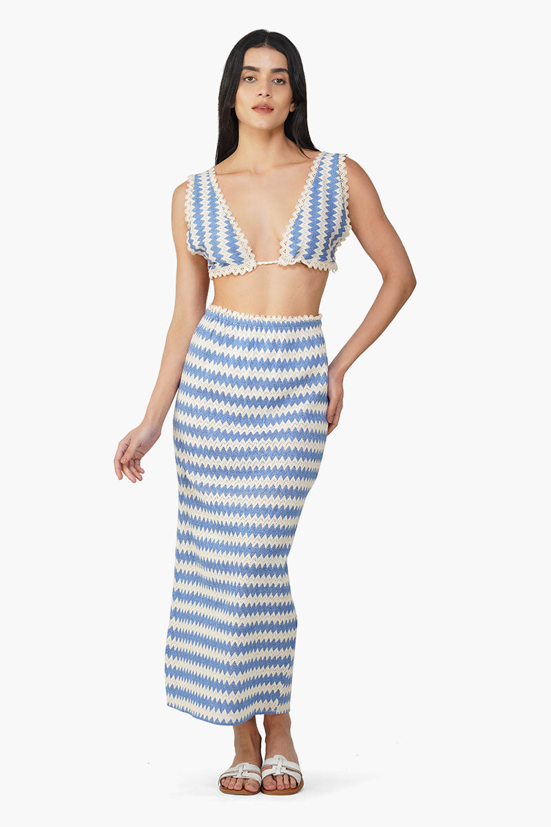 Blue Chevron Crochet Lace Fabric Skirt