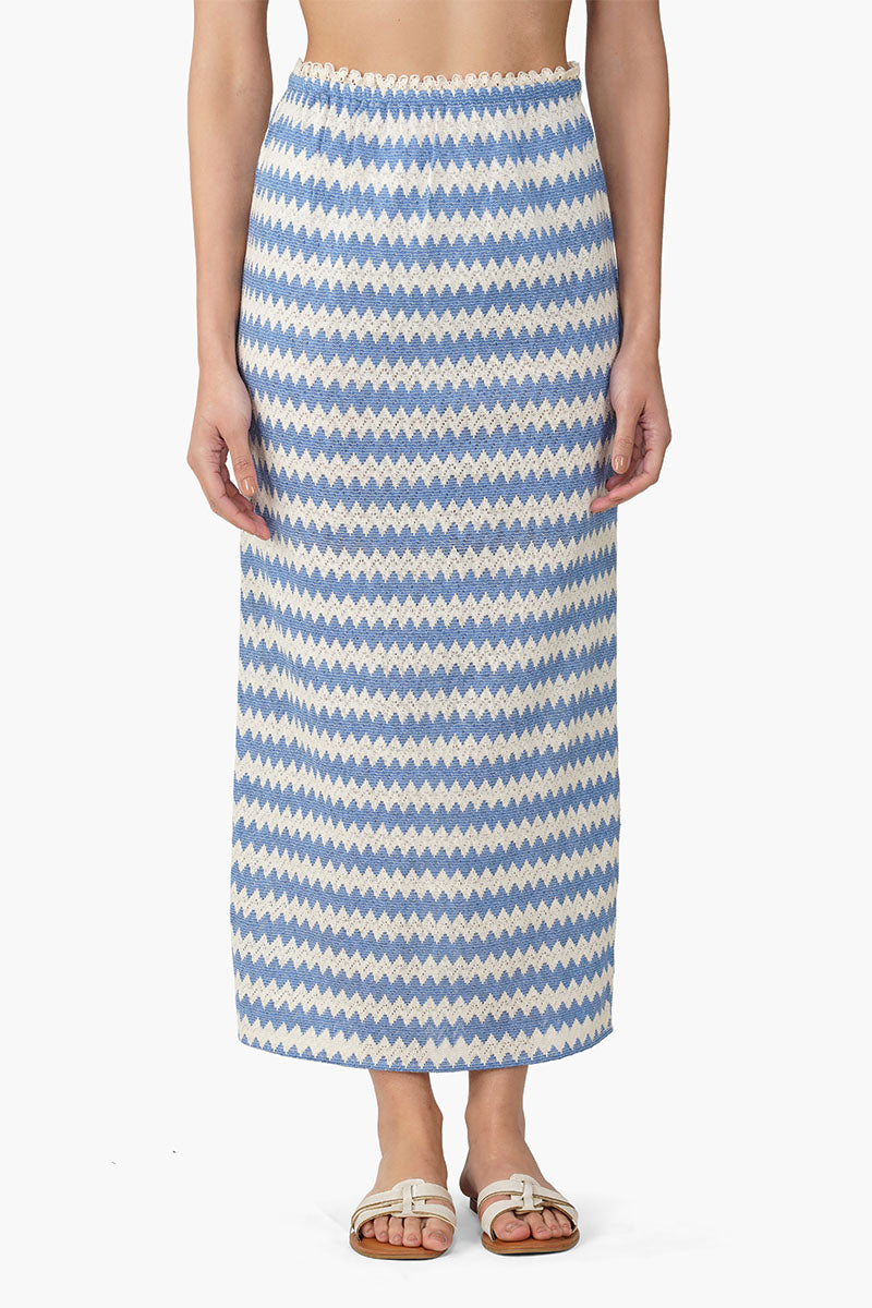 Blue Chevron Crochet Lace Fabric Skirt
