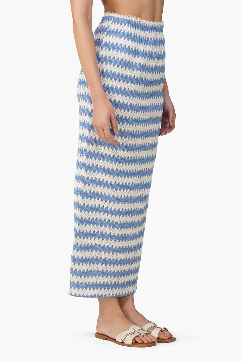 Blue Chevron Crochet Lace Fabric Skirt