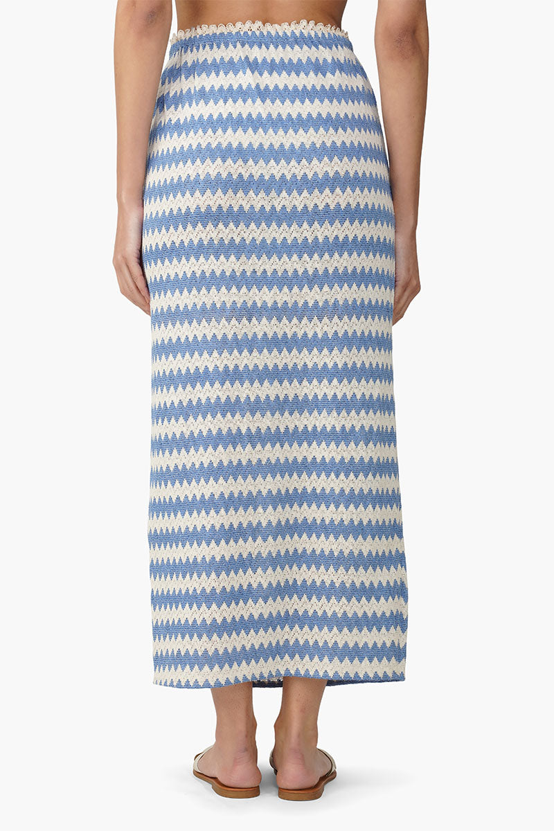 Blue Chevron Crochet Lace Fabric Skirt
