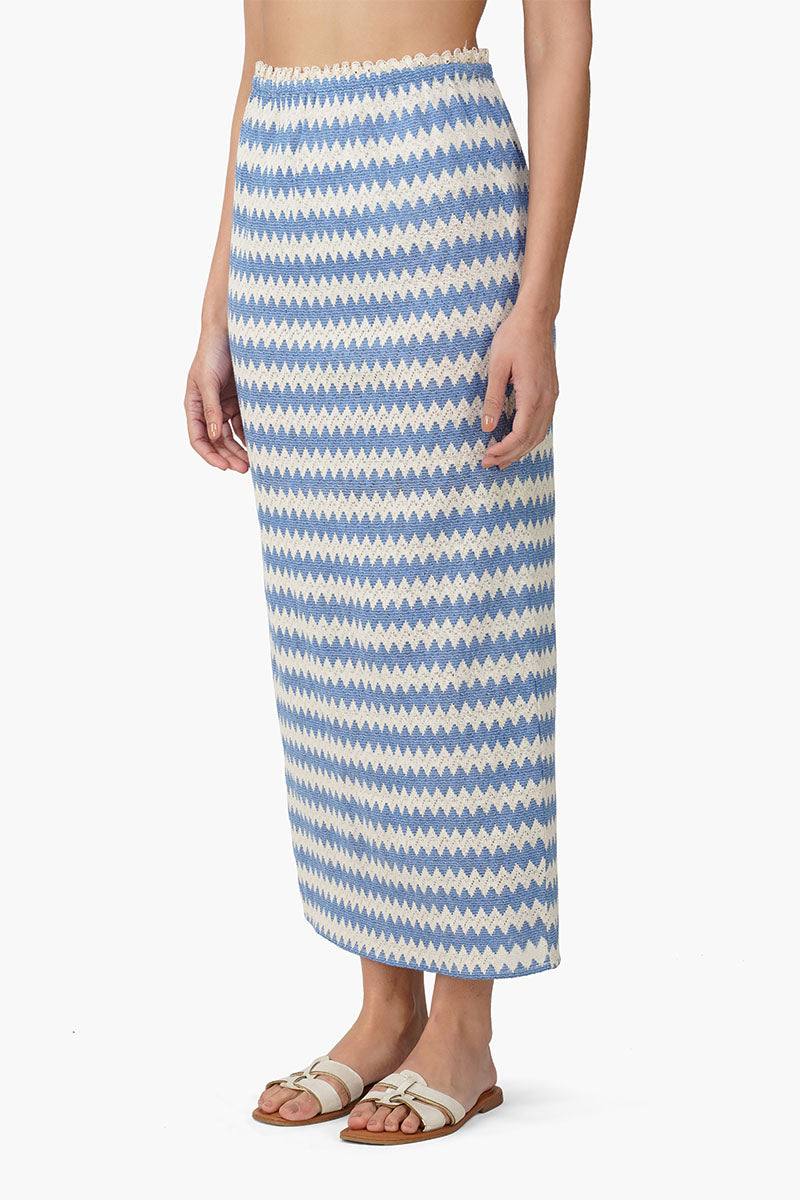 Blue Chevron Crochet Lace Fabric Skirt