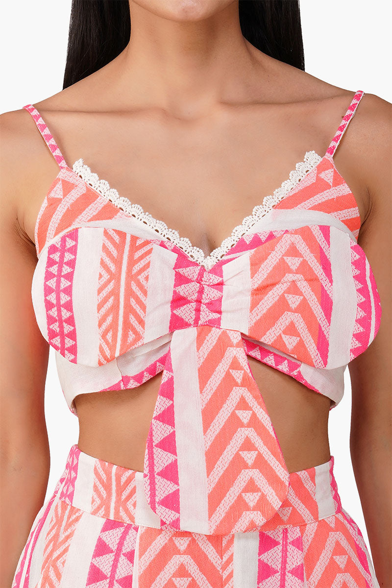 Rosy Salmon Jacquard Top