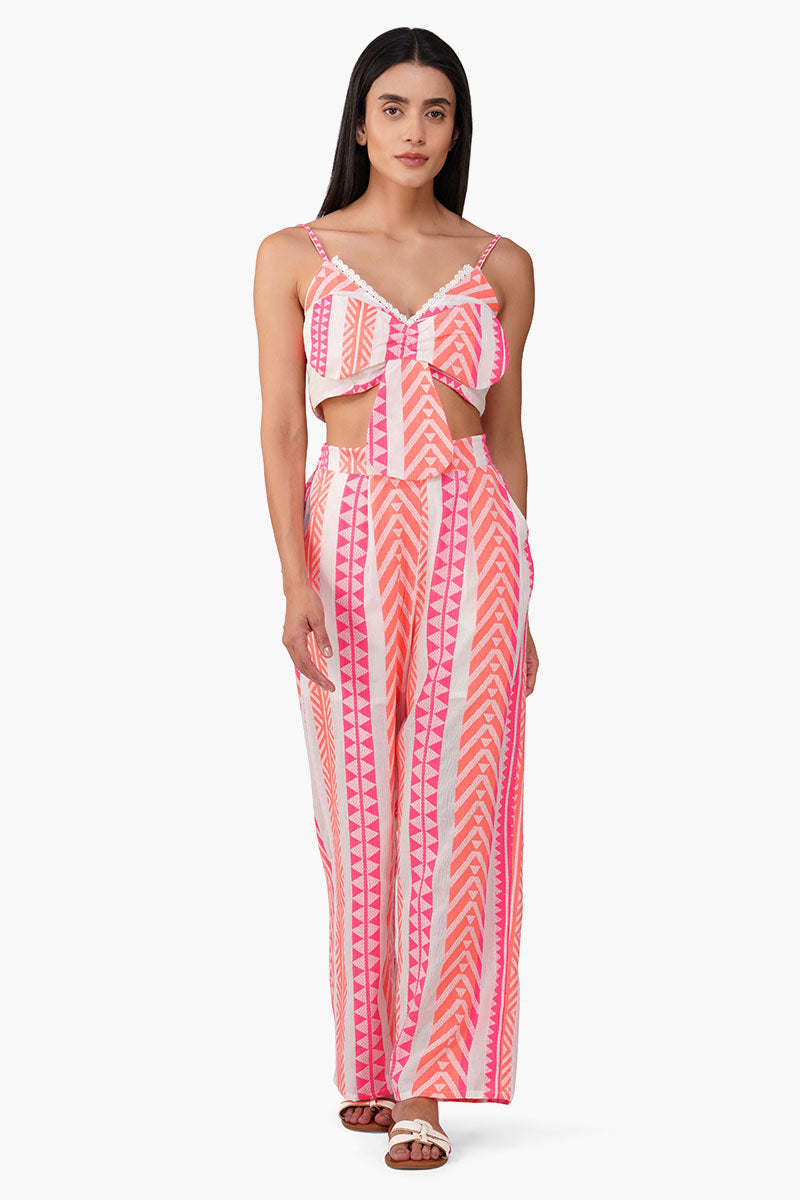 Rosy Salmon Jacquard Pant