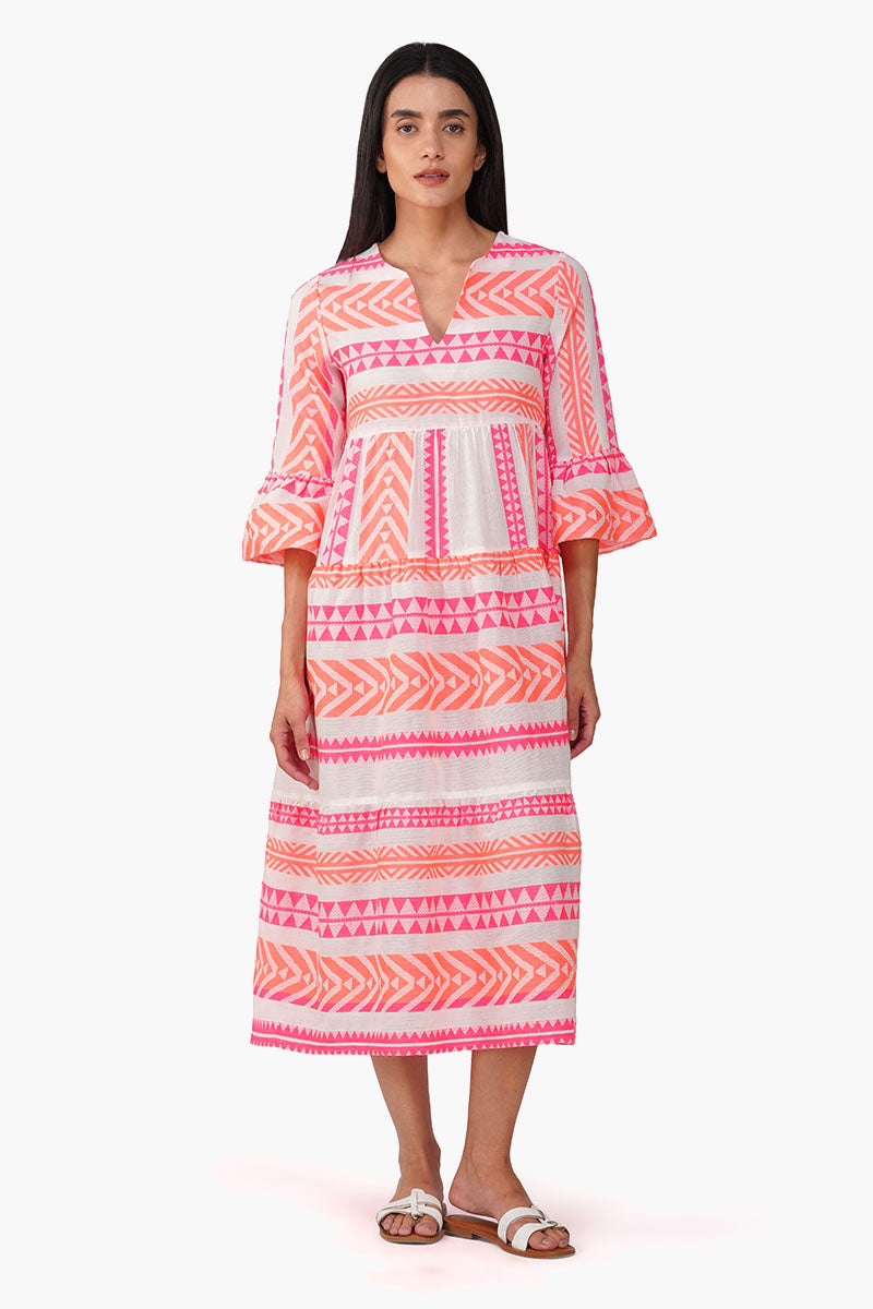 Rosy Salmon Jacquard Dress