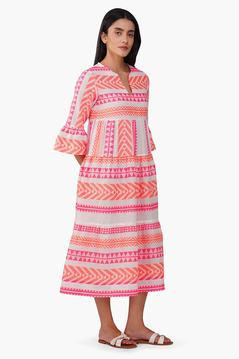 Rosy Salmon Jacquard Dress
