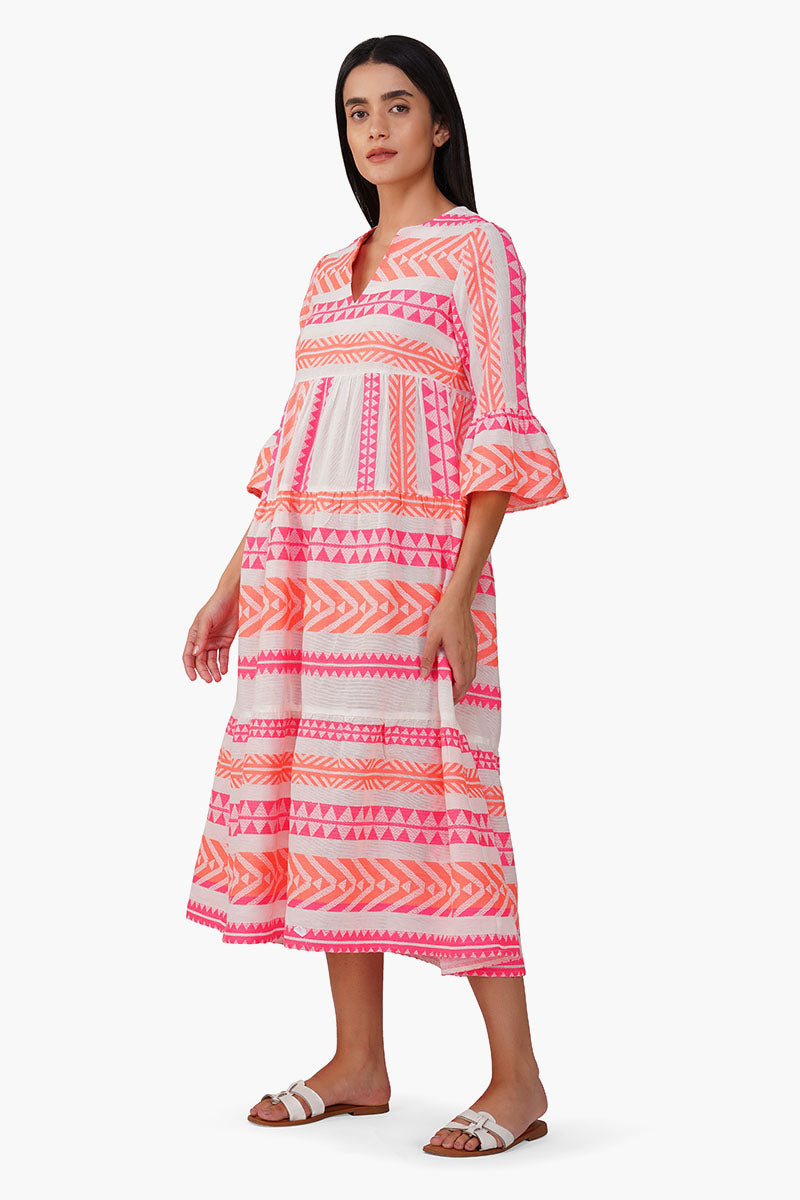 Rosy Salmon Jacquard Dress