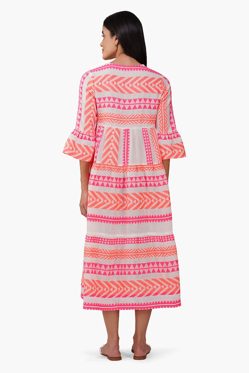 Rosy Salmon Jacquard Dress