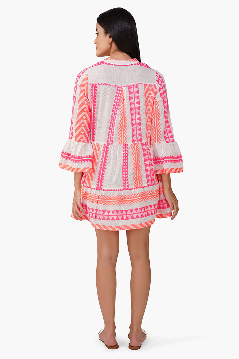 Rosy Salmon Jacquard Short Dress