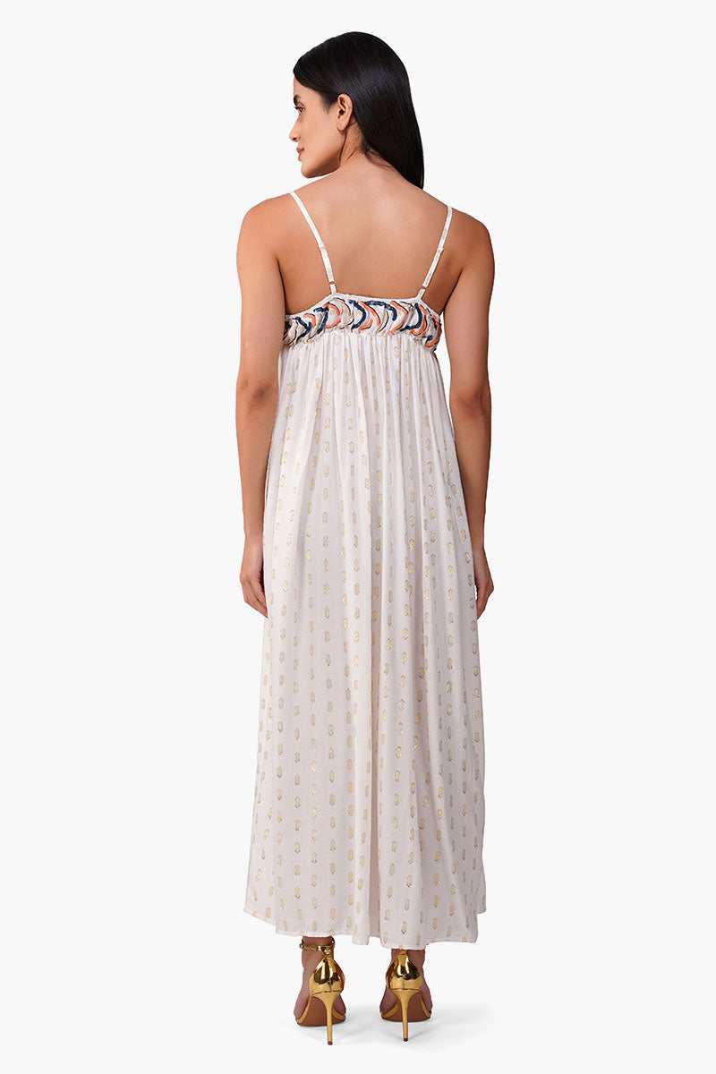 Embellished White Ariel Flared Maxi Dress