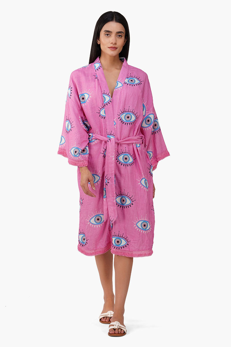 Devil Eye Pink Fringe Cover Up