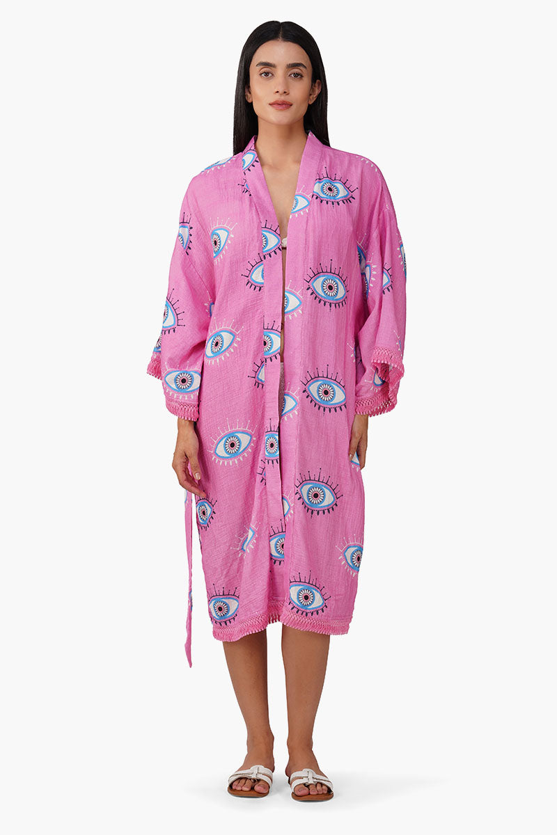 Devil Eye Pink Fringe Cover Up