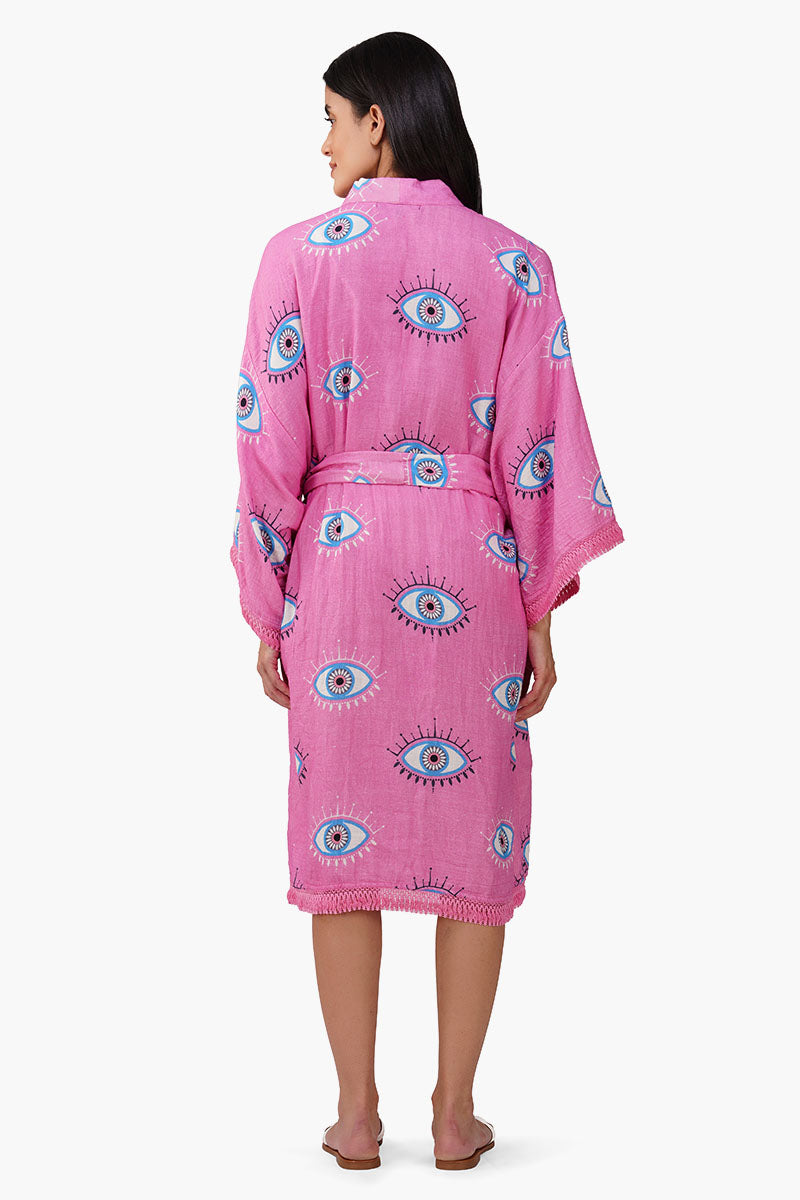 Devil Eye Pink Fringe Cover Up