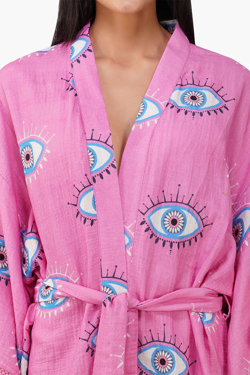 Devil Eye Pink Fringe Cover Up