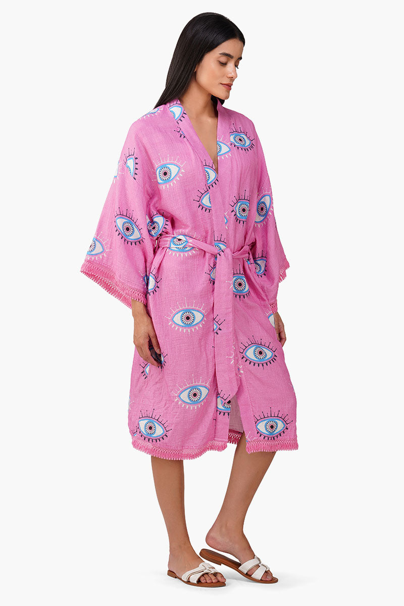 Devil Eye Pink Fringe Cover Up