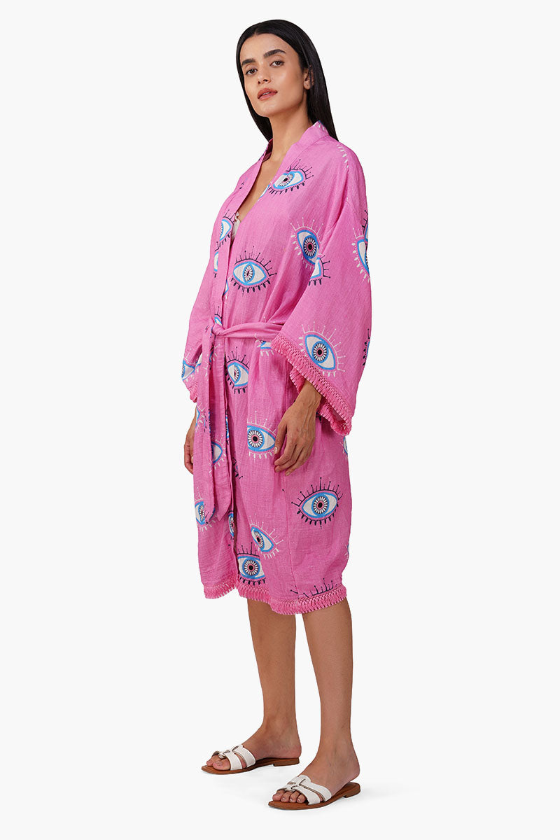 Devil Eye Pink Fringe Cover Up