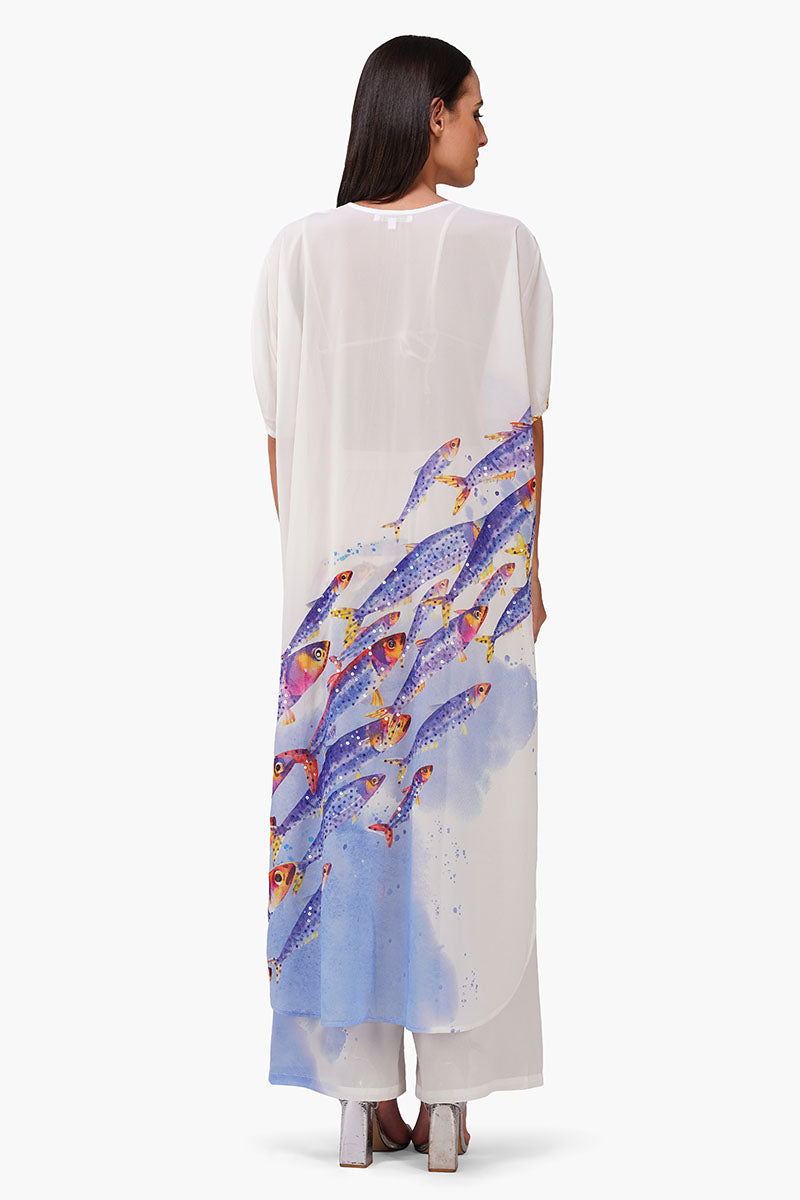 Aqua Ballet Fish Printed Embellished Cover Up
