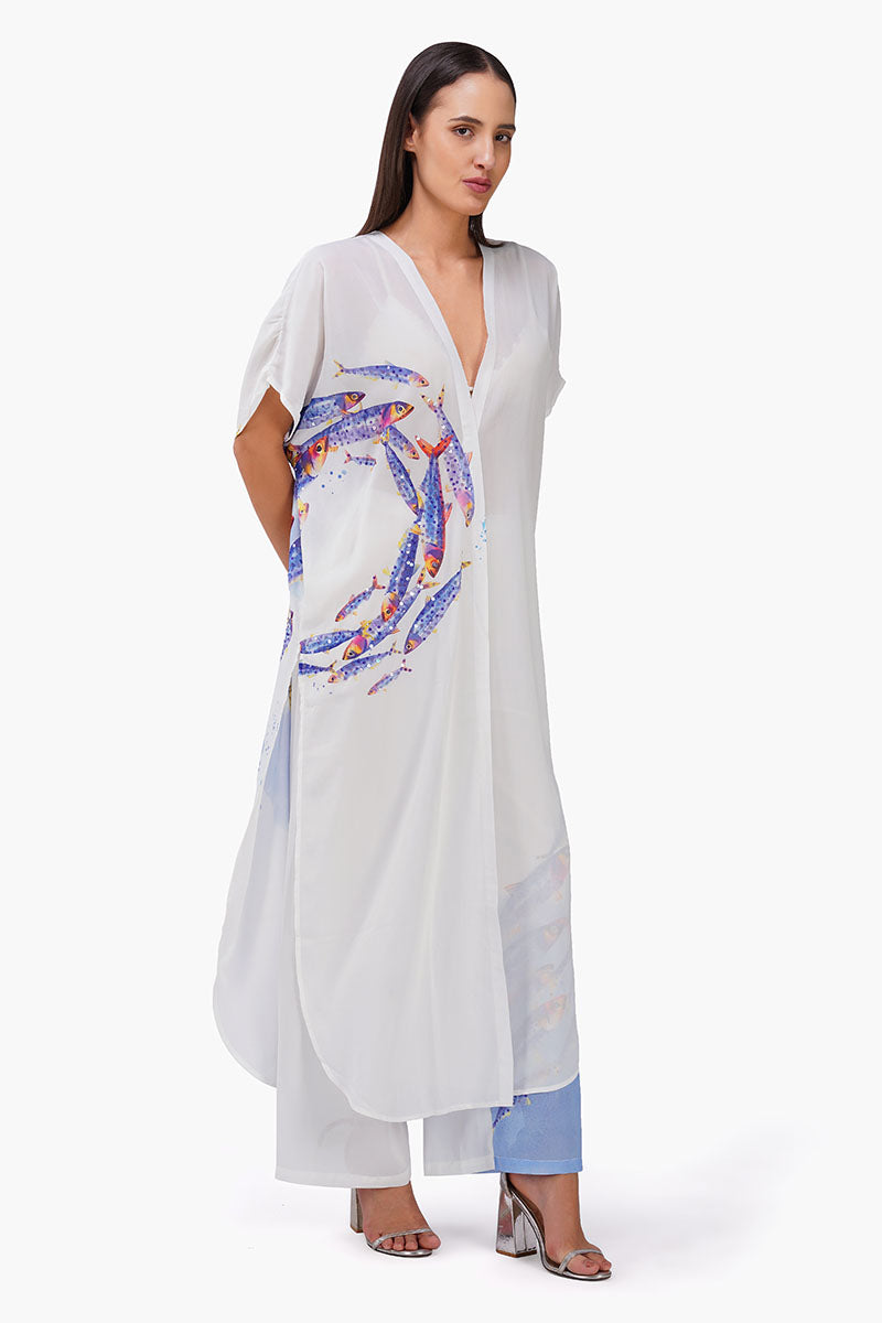 Aqua Ballet Fish Printed Embellished Cover Up