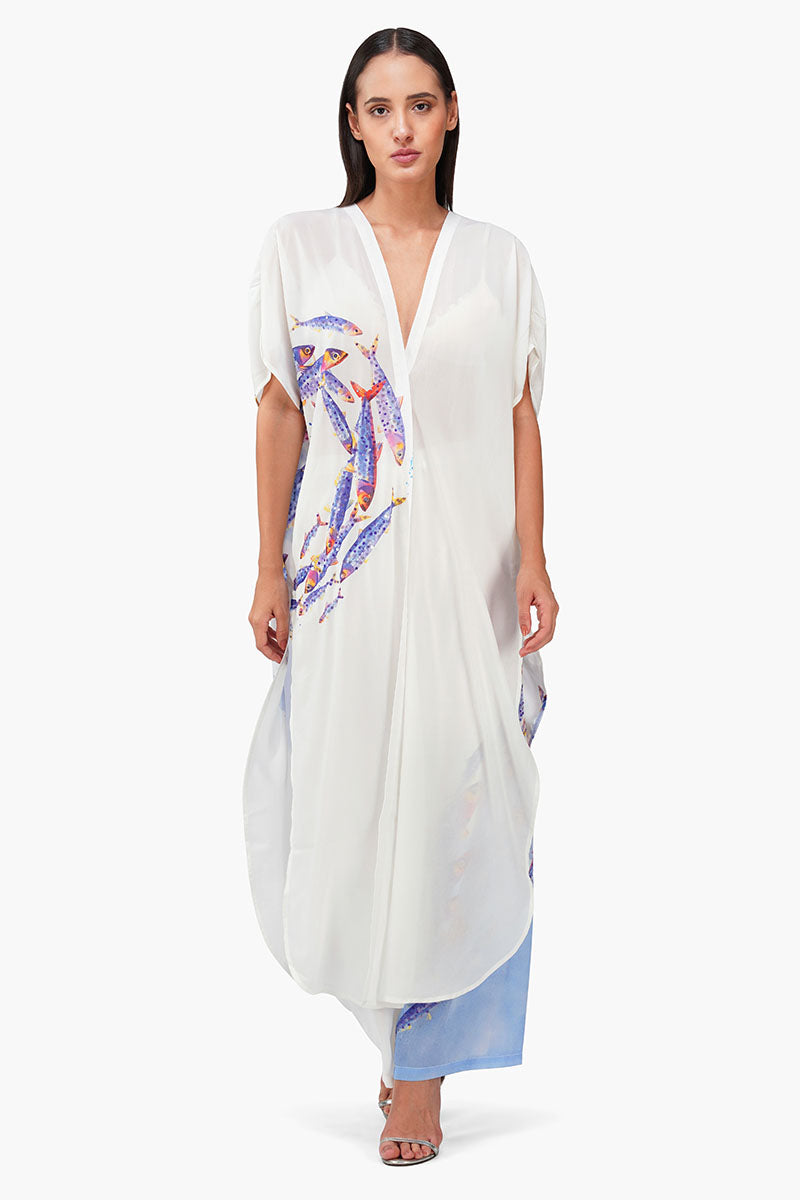 Aqua Ballet Fish Printed Embellished Cover Up