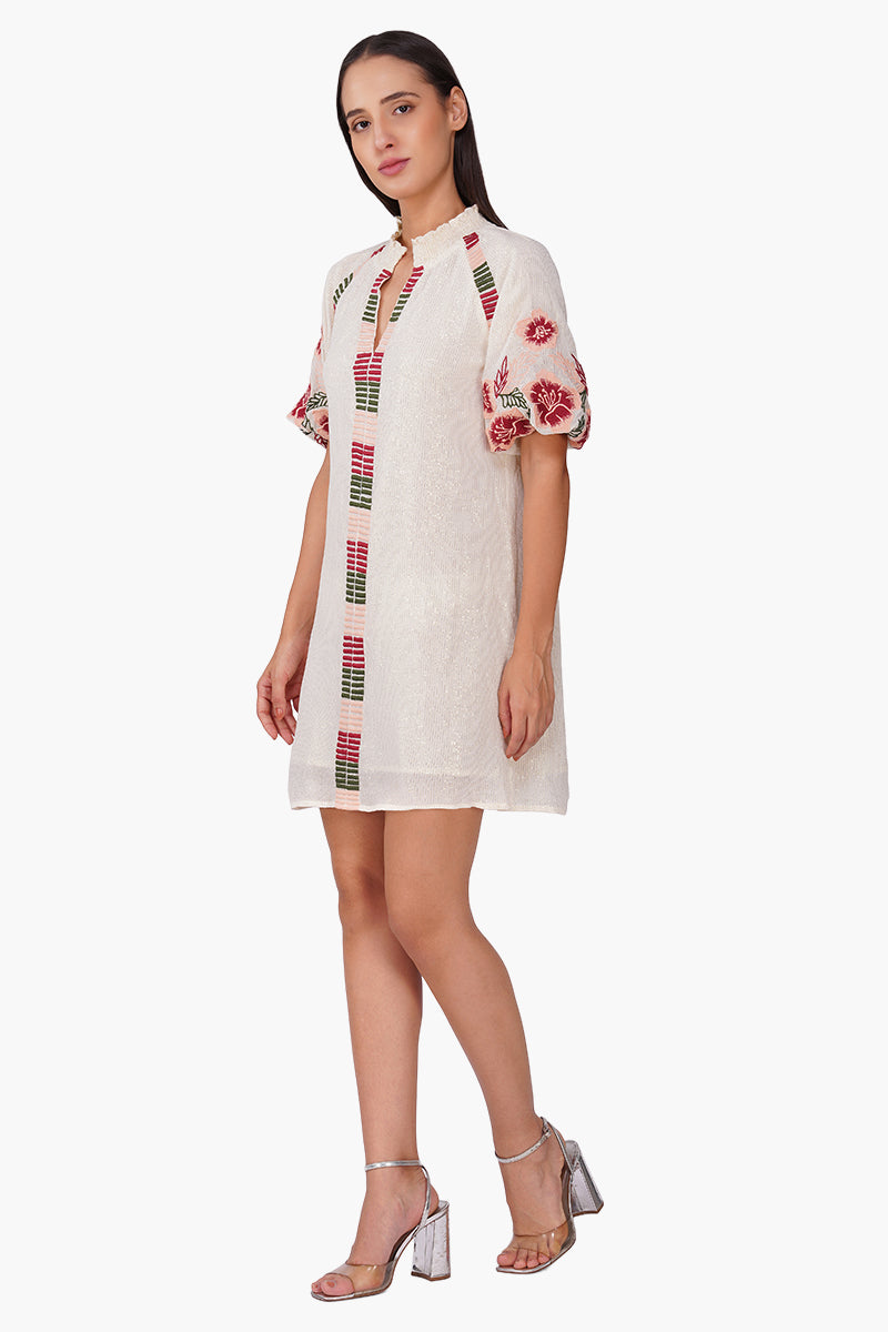 Floral Nude Embroidered Dress