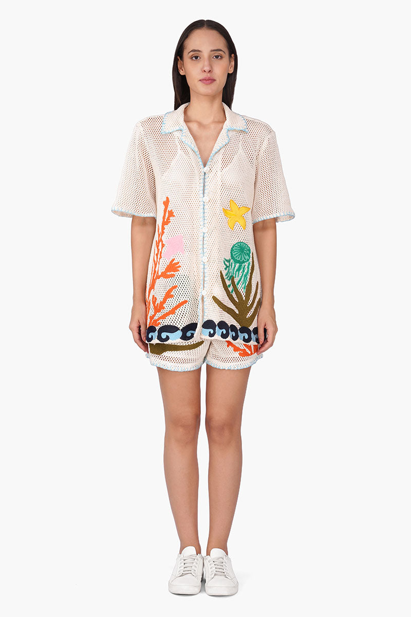 Ocean Multi Thread Embroidered Shirt