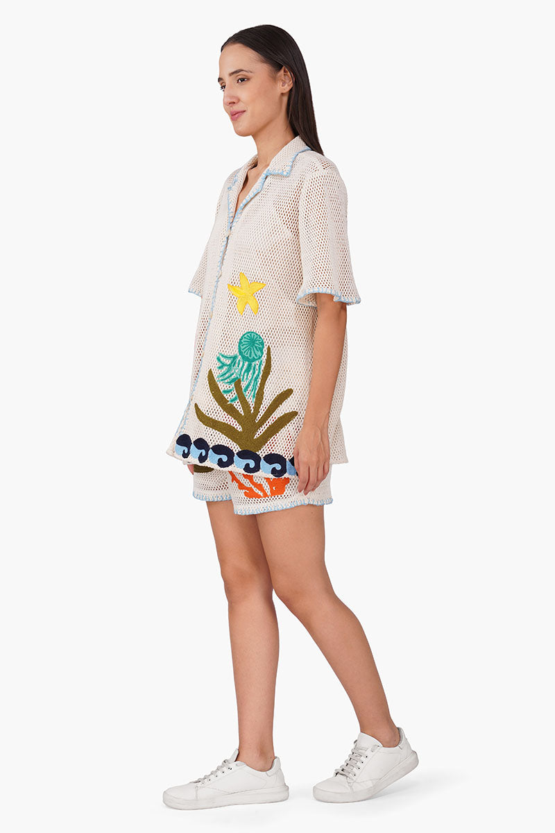 Ocean Multi Thread Embroidered Shirt