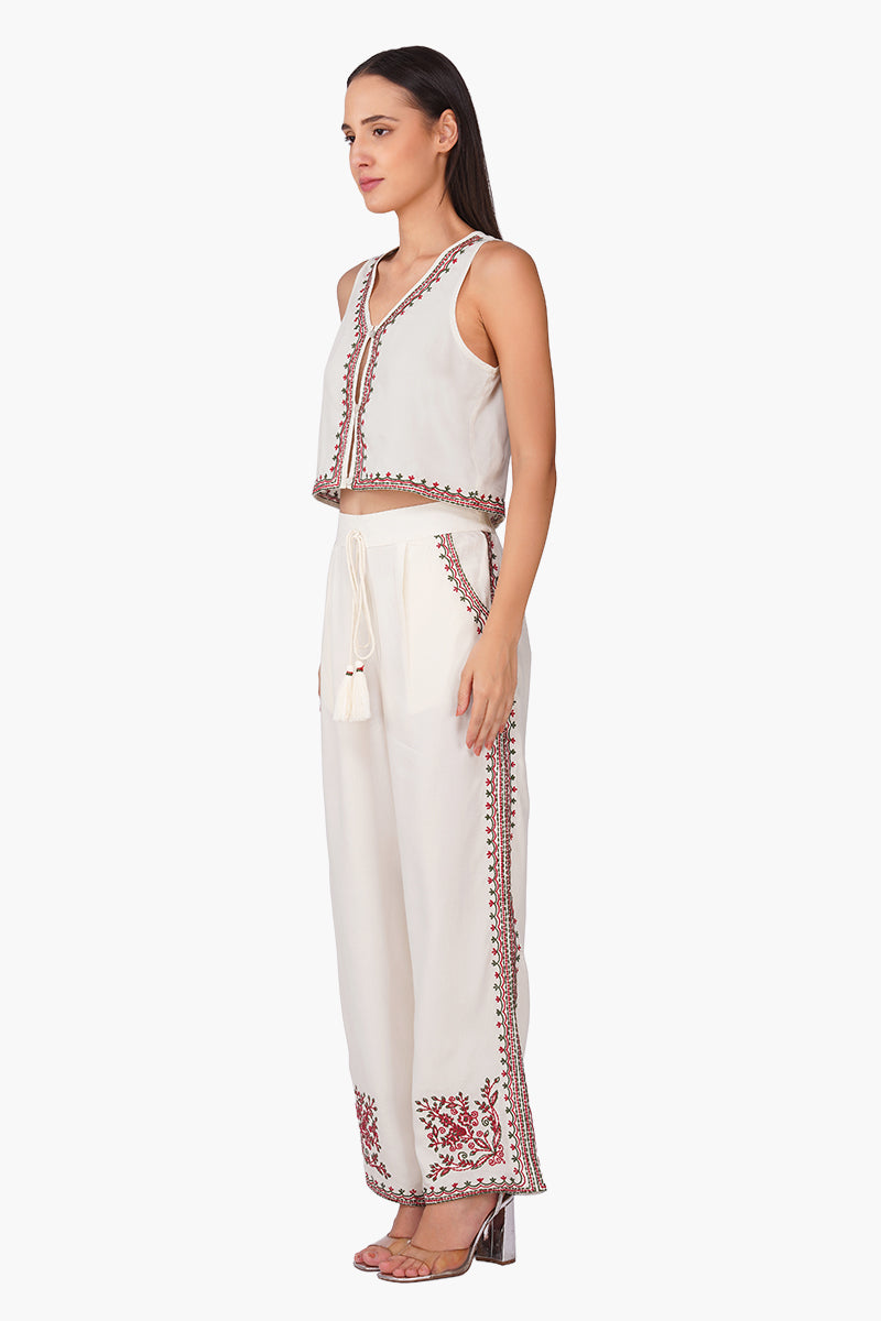 Beige Rose Bloom Embroidered Top