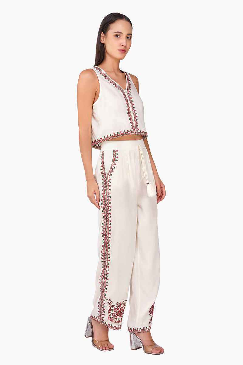 Beige Rose Bloom Embroidered Top