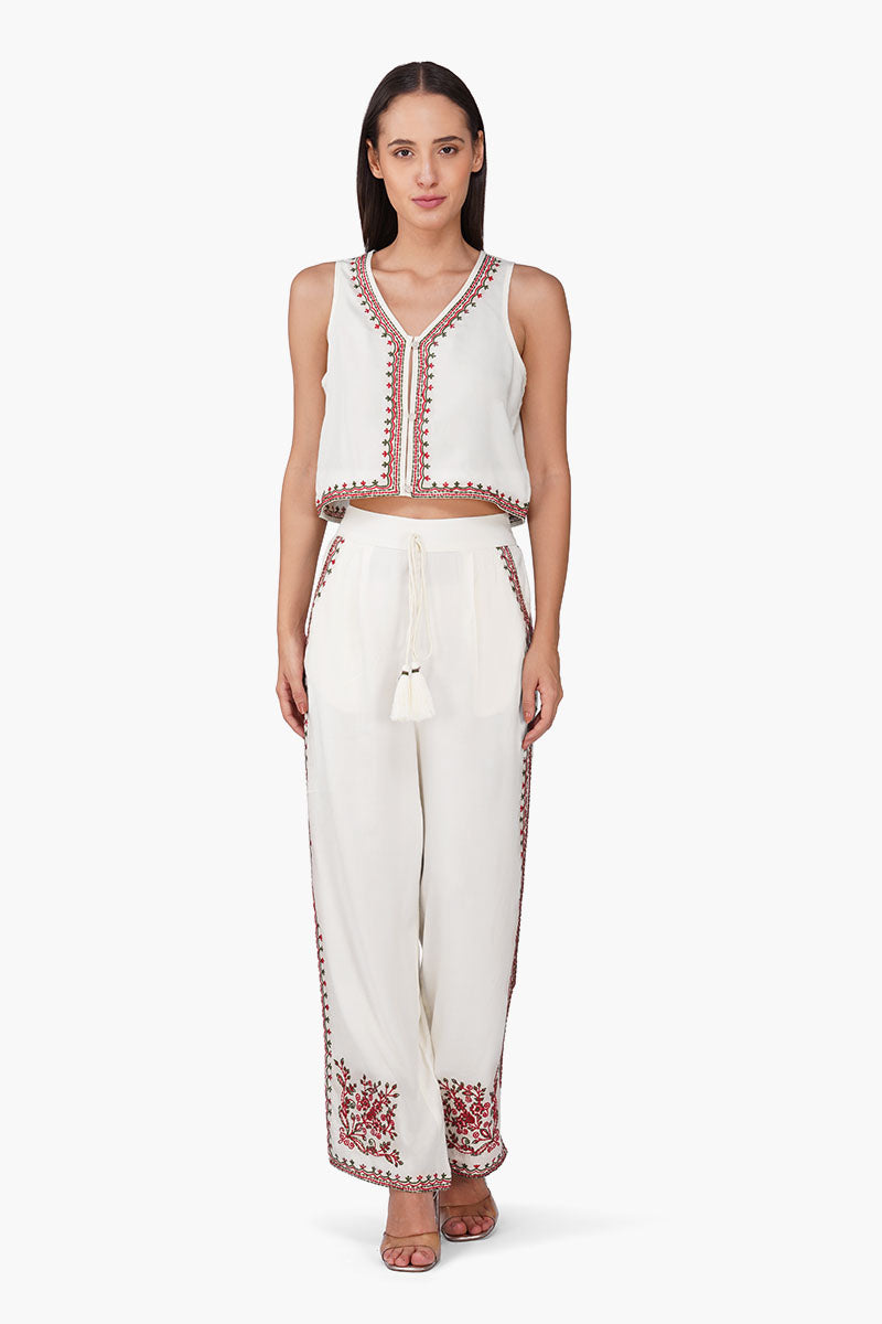 Beige Rose Bloom Embroidered Top