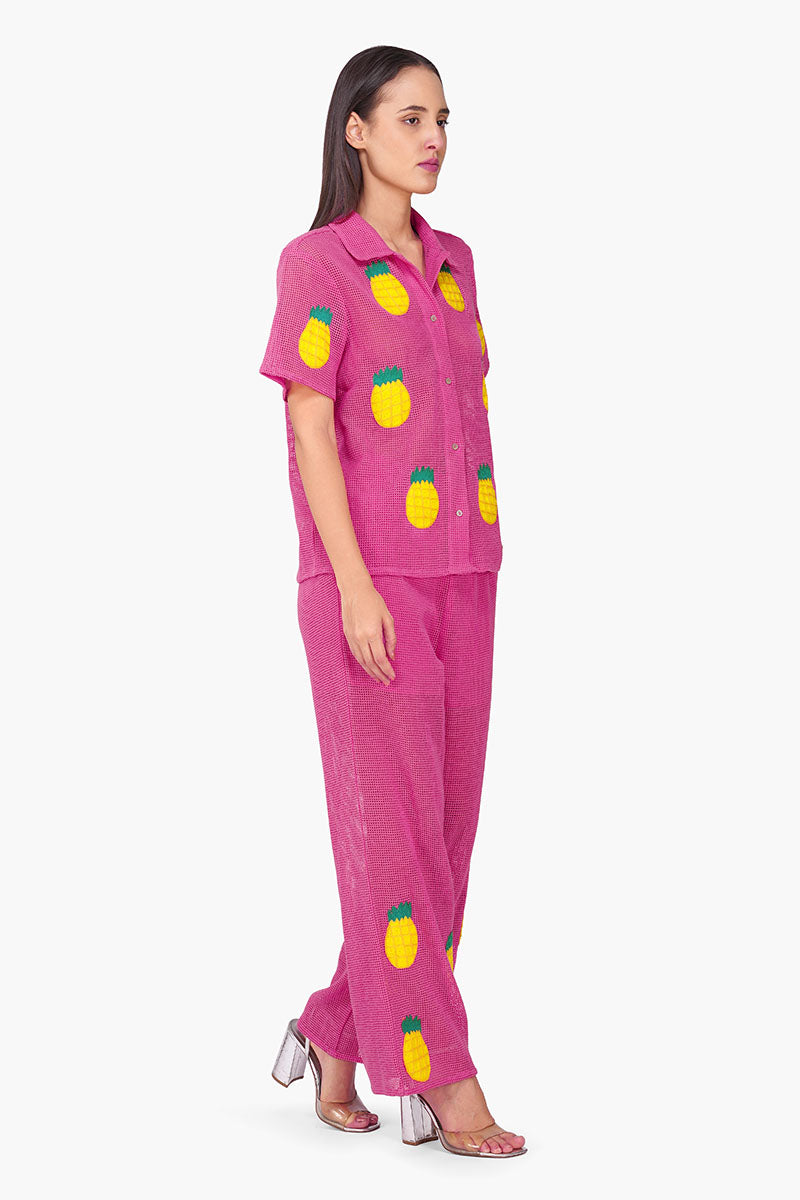 Pink Zest Embroidered Crochet Shirt