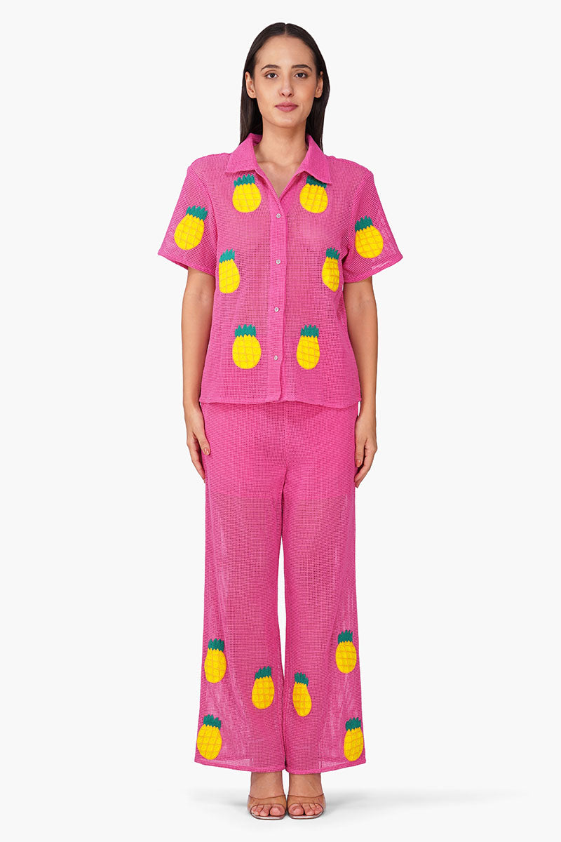 Pink Zest Embroidered Crochet Shirt