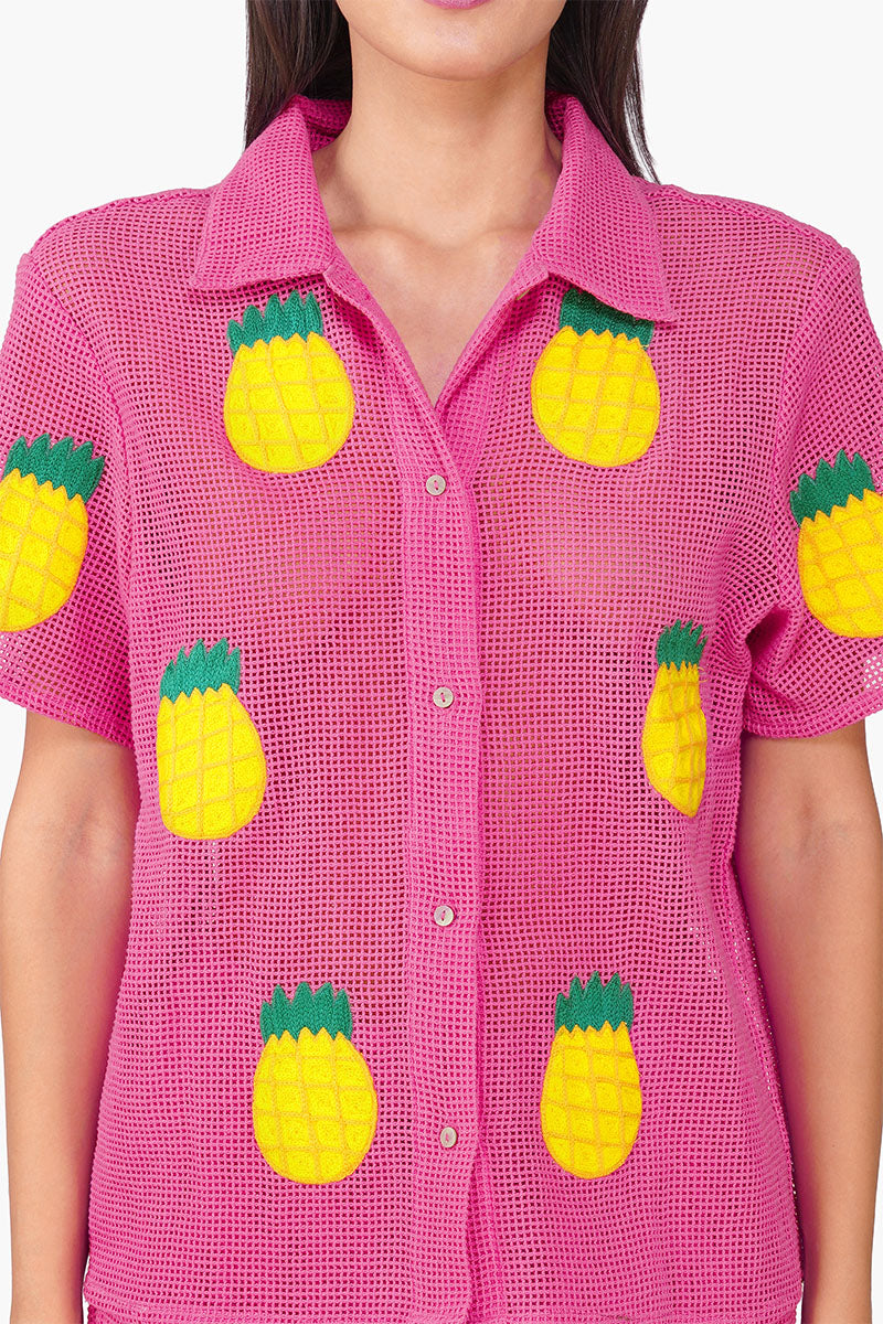 Pink Zest Embroidered Crochet Shirt