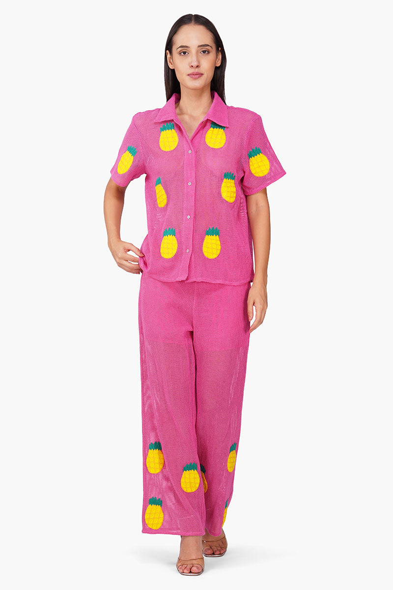 Pink Zest Embroidered Crochet Pants