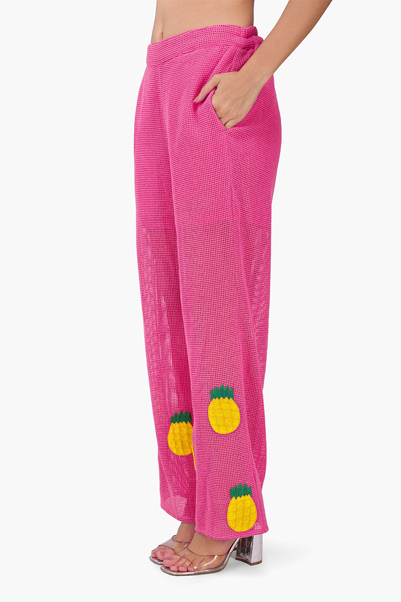 Pink Zest Embroidered Crochet Pants