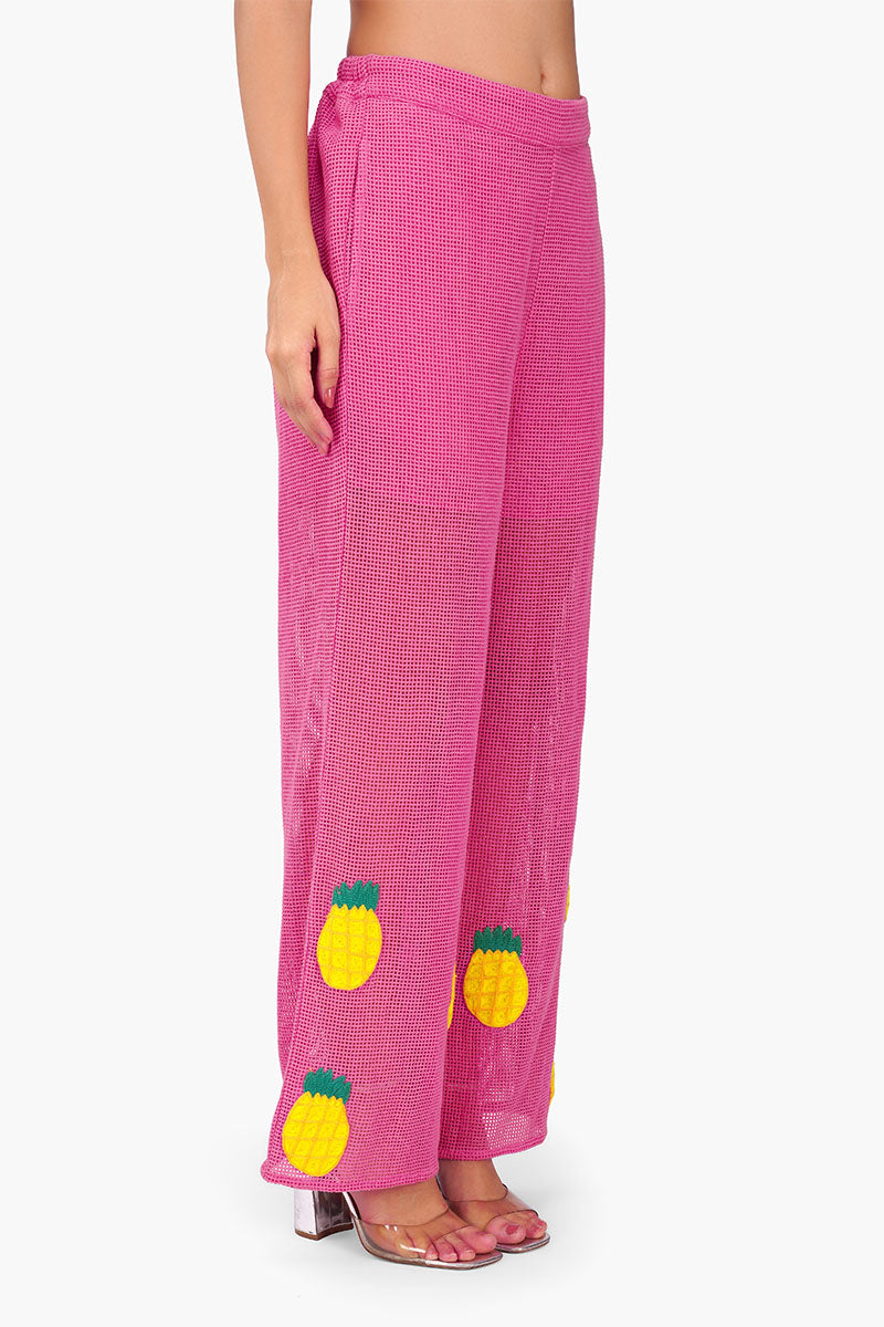 Pink Zest Embroidered Crochet Pants