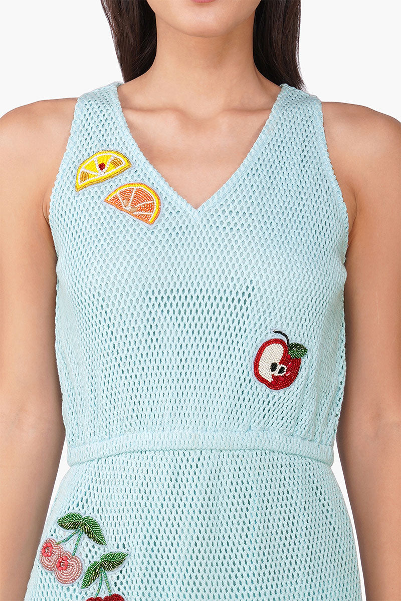 Iced Fruit Embroidered Crochet Dress