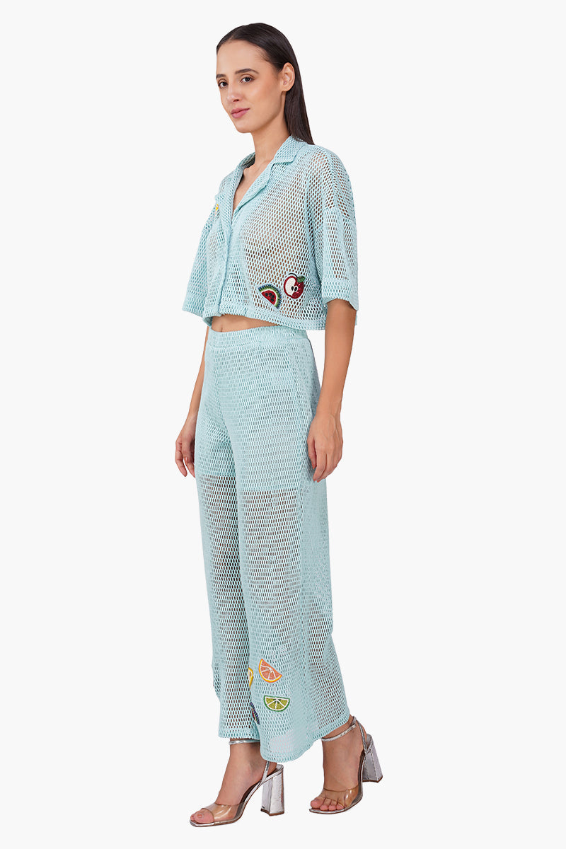 Iced Fruit Embroidered Crochet Crop Shirt
