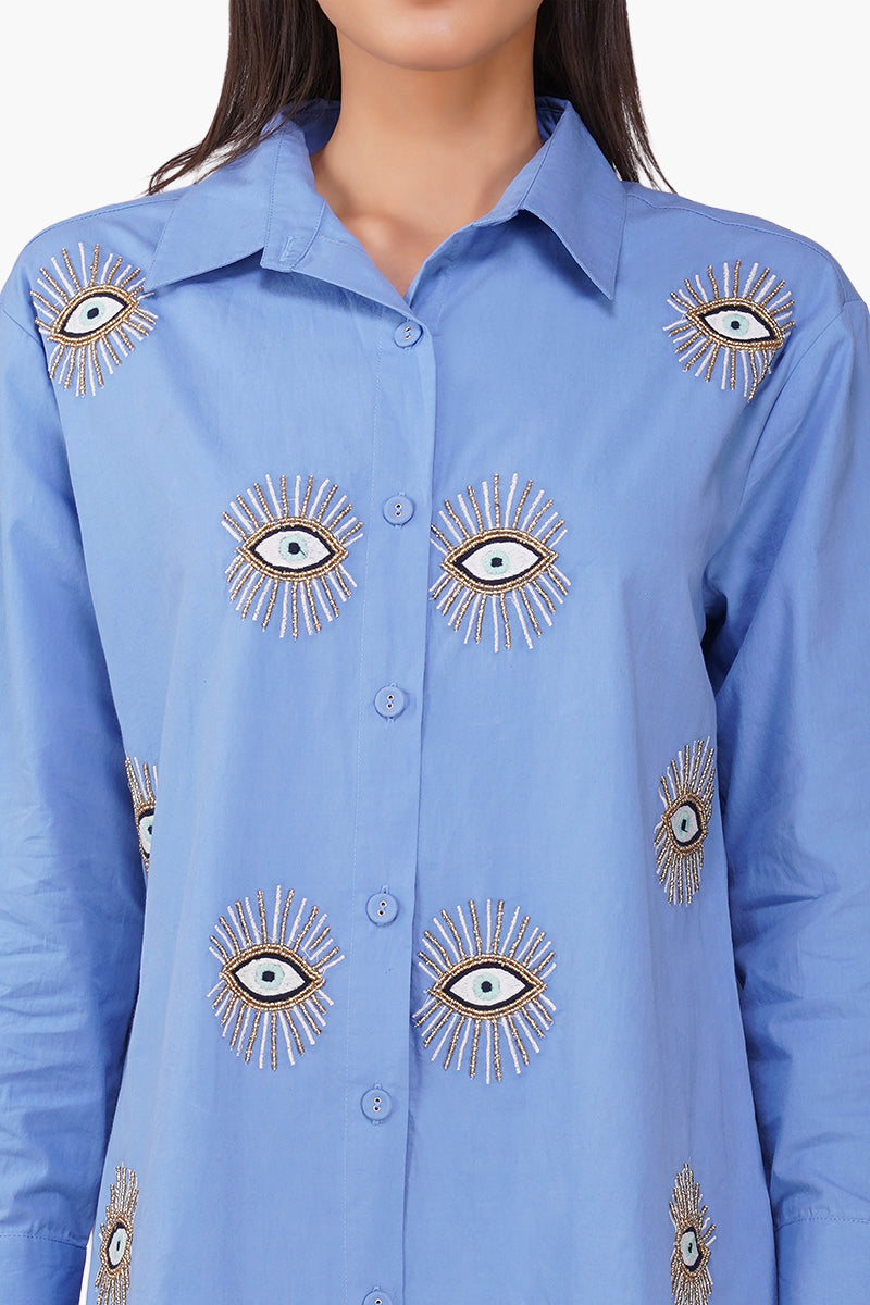 Peri Blink Embellished Shirt Dress