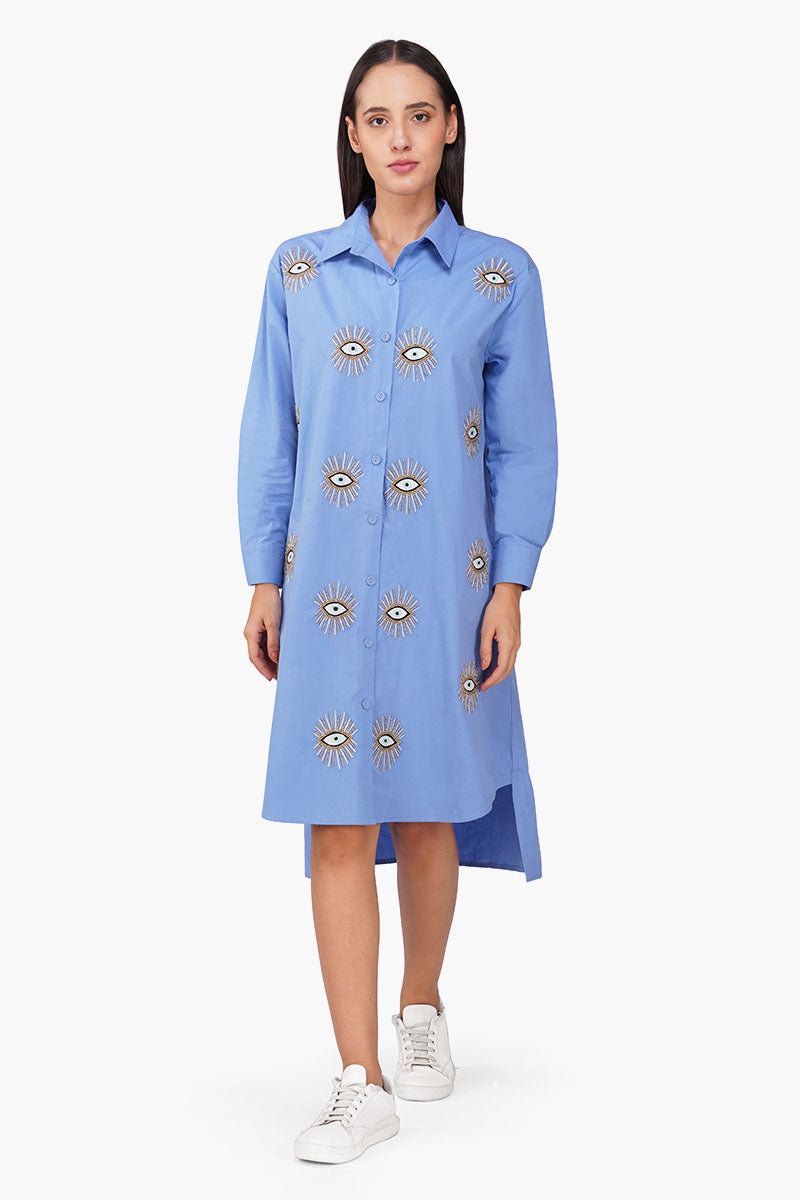 Peri Blink Embellished Shirt Dress