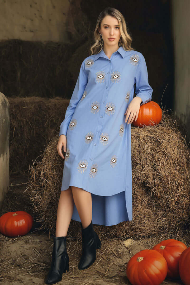 Peri Blink Embellished Shirt Dress