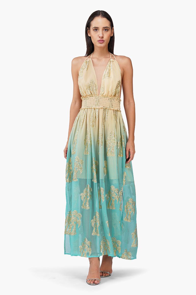 Earthy Grace Ombray Lurex Dress