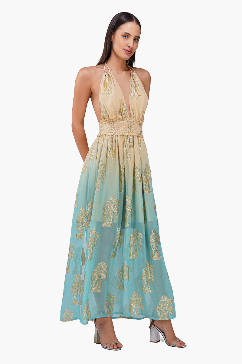 Earthy Grace Ombray Lurex Dress