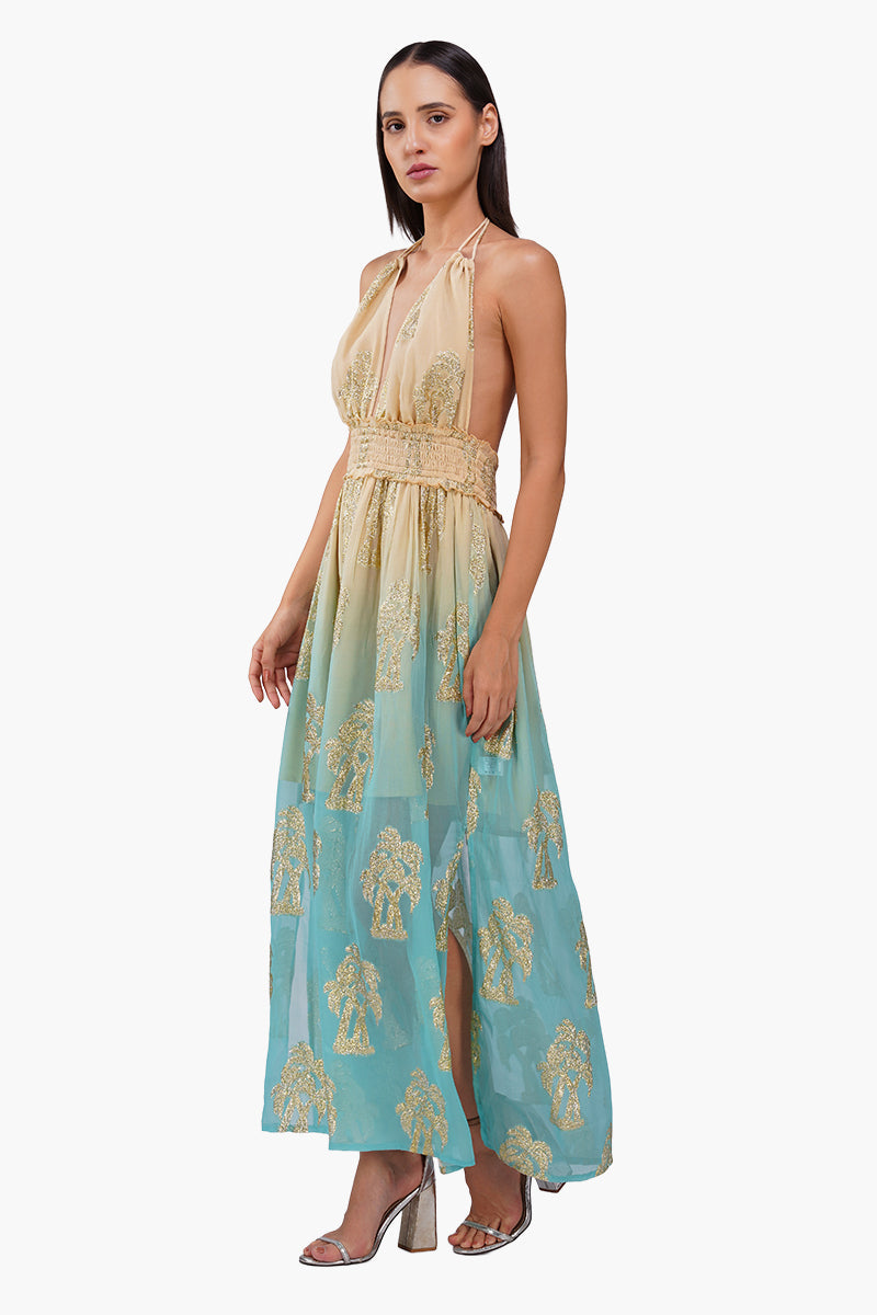 Earthy Grace Ombray Lurex Dress