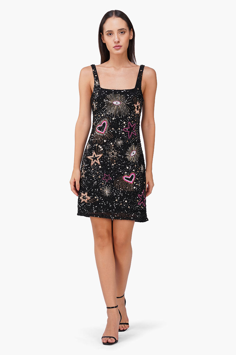 Celestial Spark Embellished Bodycon Dress