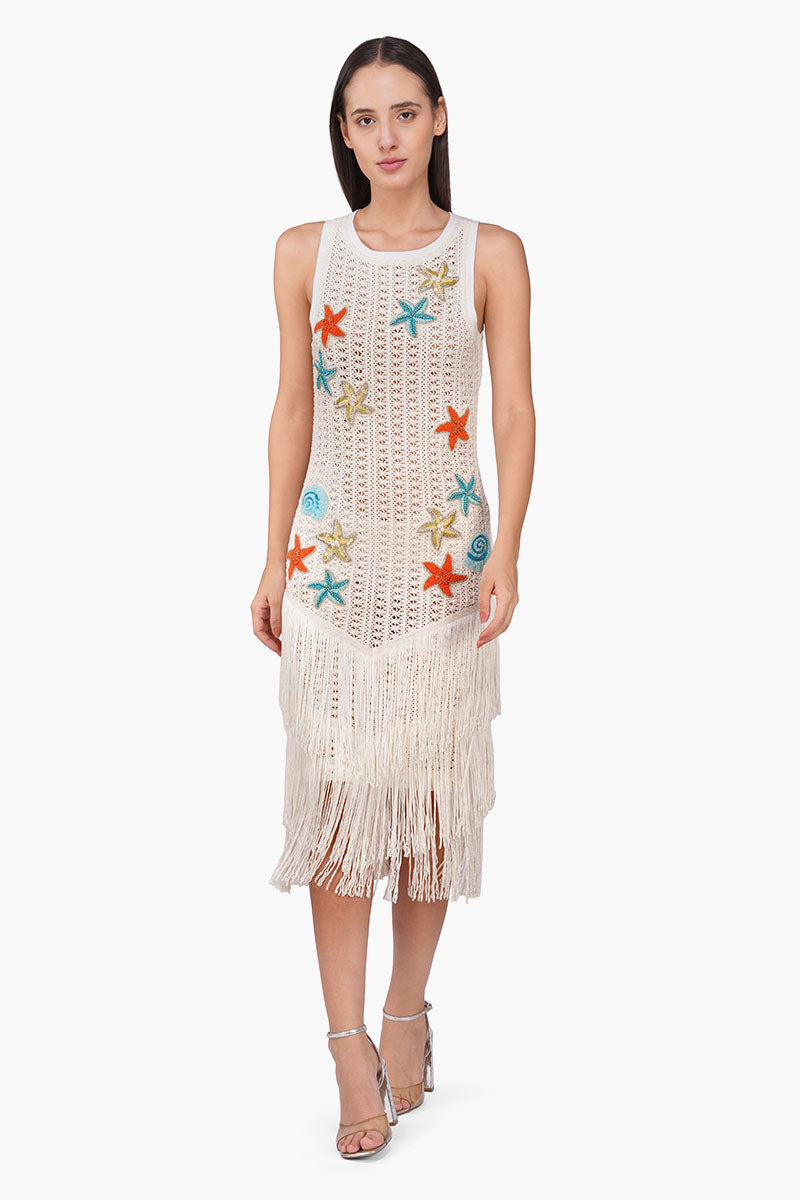 Coastel Patch Crochet Embellished Fringes Cover Up