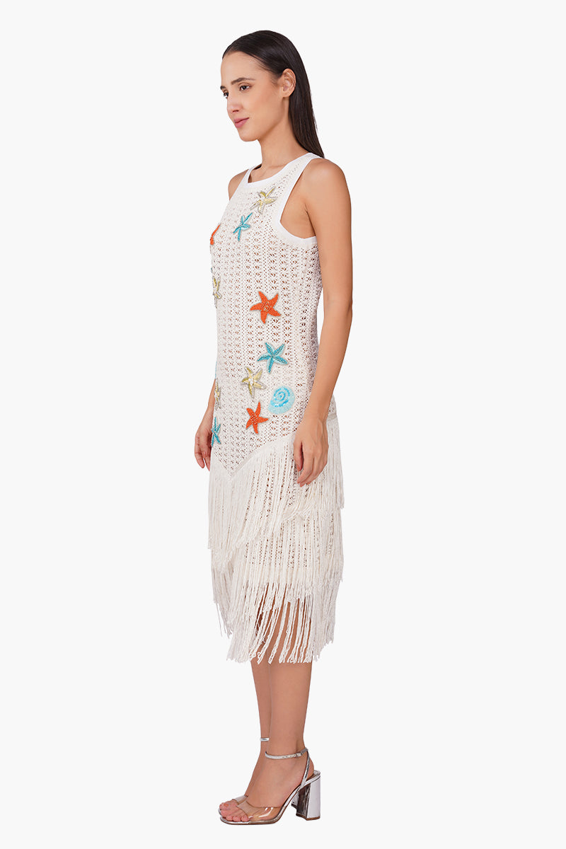 Coastel Patch Crochet Embellished Fringes Cover Up