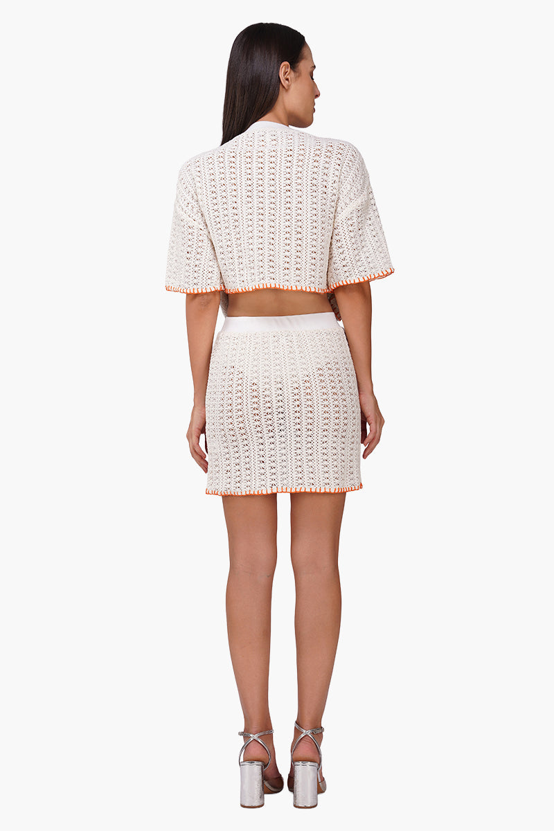 Coastel Patch Crochet Embellished Crop Oversized Shirt