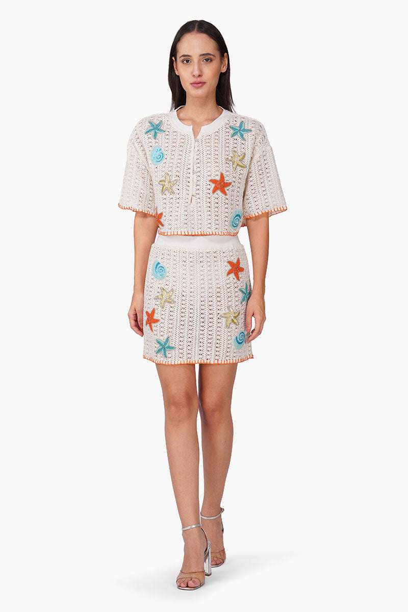 Coastel Patch Crochet Embellished Skirt